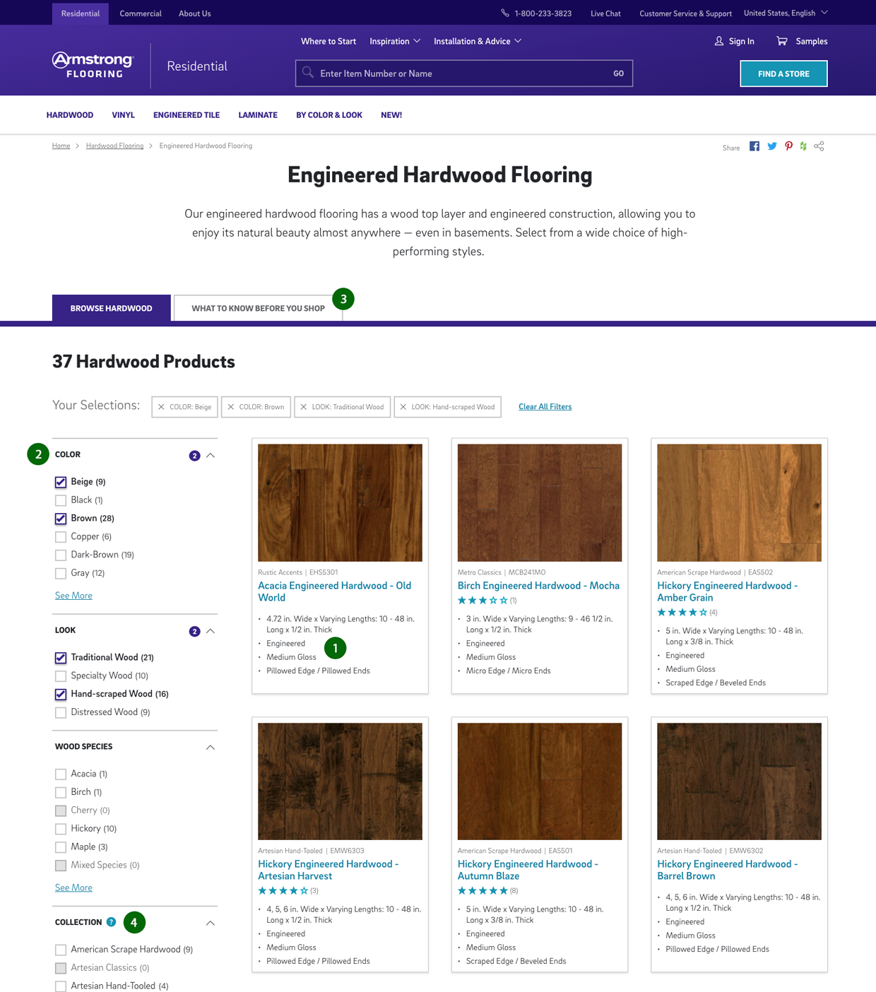 Armstrong Faceted Browse Page for Hardwood Flooring
